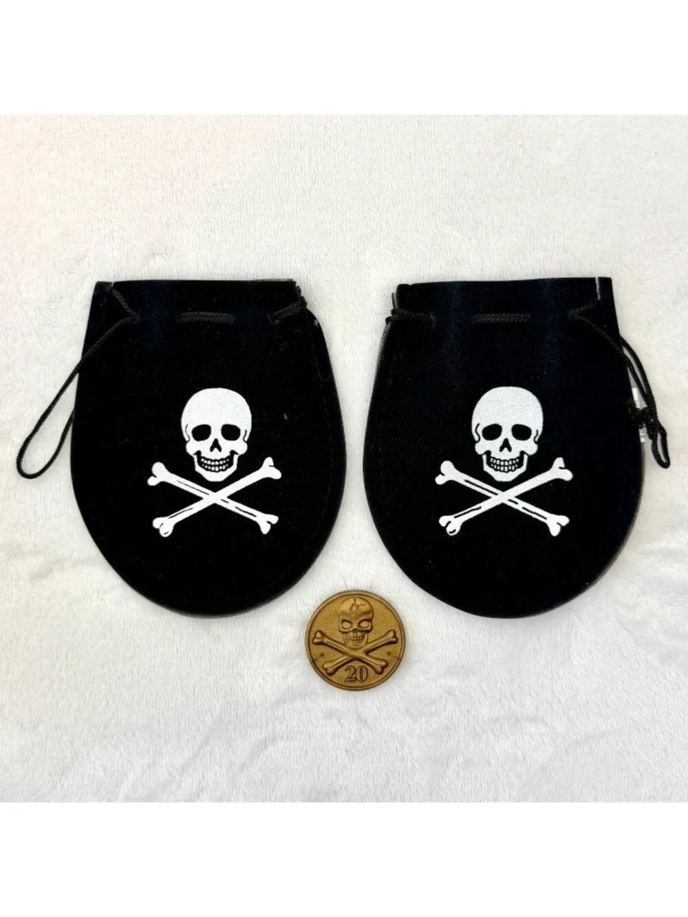 Two Pirate Jolly Roger Treasure Pouches & 1 Coin Lot